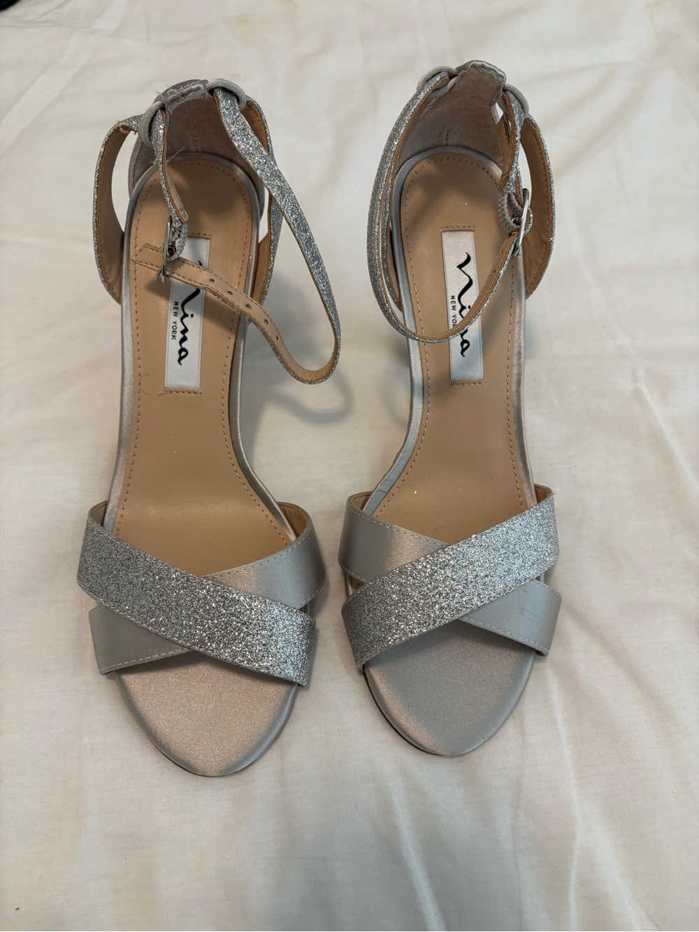Nina New York Silver Glitter Heels – Size 37 (US 6.5–7)